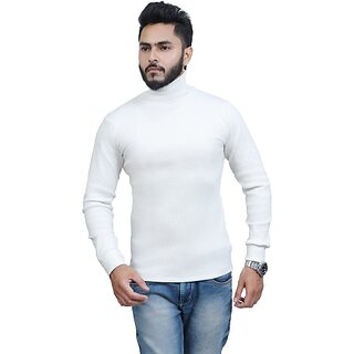 Fashlook Mens White Solid High Neck Full Sleeve Sweatshirt white XL