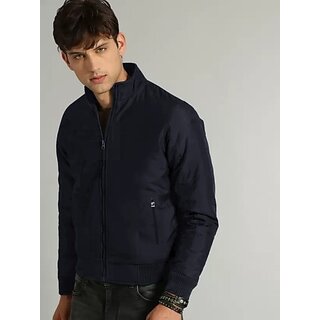 Fashlook Bomber Solid Full Sleeve Navy Blue Jacket for Mens - Jackets & Coats | Buy online on ZillyBuy