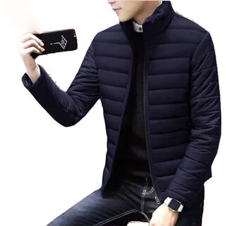 Fashlook Fluffy Solid Full Sleeve Navy Blue Jacket for Mens - Jackets & Coats | Buy online on ZillyBuy