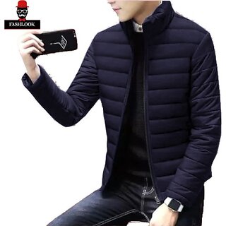 Fashlook Bomber Solid Full Sleeve Navy Blue Jacket for Mens - Jackets & Coats | Buy online on ZillyBuy