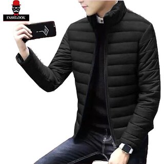 Fashlook Bomber Solid Full Sleeve Black Jacket for Mens - Jackets & Coats | Buy online on ZillyBuy