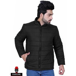 Fashlook Bomber Solid Full Sleeve Black Jacket for Mens - Jackets & Coats | Buy online on ZillyBuy