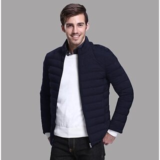 Fashlook Fluffy Solid Full Sleeve Navy Blue Jacket for Mens - Jackets & Coats | Buy online on ZillyBuy