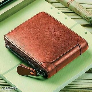 Fashlook Zipper Fold Artificial Leather Tan Wallet with 6 Card Slots