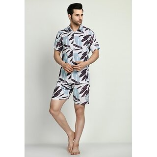 Fashlook Blue Printed Cotton Night Sets For Mens