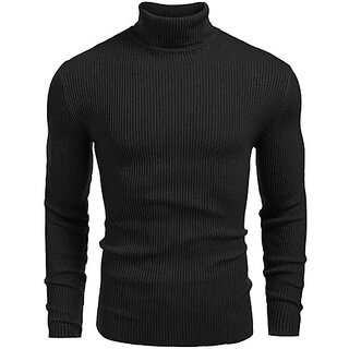 Fashlook Self Design Full Sleeve Casual Black Sweaters For Mens black S