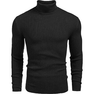 Fashlook Solid Full Sleeve Casual Black Sweaters For Mens black M