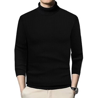 Fashlook Solid Full Sleeve Casual Black Sweaters For Mens black S