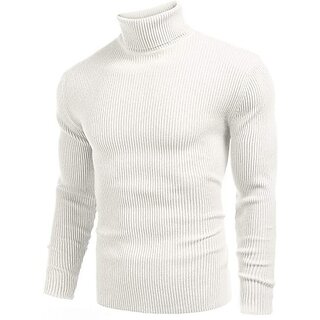 Fashlook Solid Full Sleeve Casual White Sweaters For Mens white S