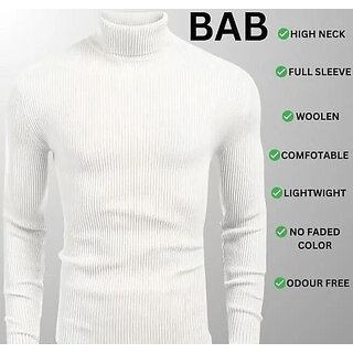 Fashlook Solid Full Sleeve Casual White Sweaters For Mens white M