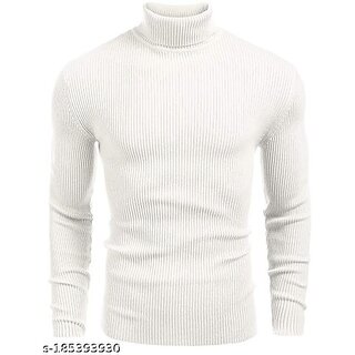 Fashlook Solid White Full Sleeve Sweaters For Mens white S