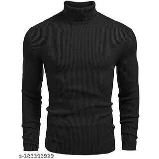 Fashlook Solid Black Full Sleeve Sweaters For Mens black S