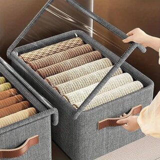 Wardrobe Organizer For Clothes, Storage Basket with Lid Dustproof Organisers Storage Box with Metal frame Clothes Cover - Home Improvement | Buy online on ZillyBuy