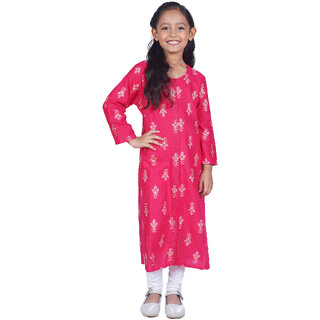 Kid Kupboard Cotton Girls Kurti, Pink, Full-Sleeves, 8-9 Years KIDS6882 - Kurtas & Kurta Sets | Buy online on ZillyBuy