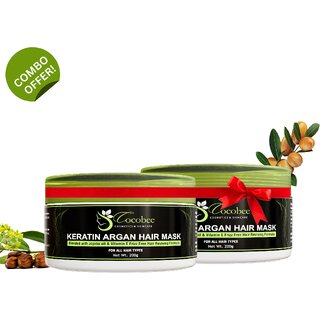 cocobee keratin argan oil hair mask pack of 2 400gm deep conditioning treatment for smooth healthy shiny hair
