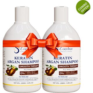 cocobee keratin argan oil shampoo pack of 2 400ml paraben free moisturizing for soft smooth therapy