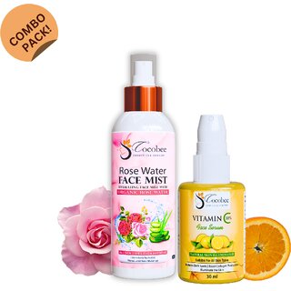 cocobee organic rose water face mist 200ml vitamin c face serum 30ml combo all skin type 230g 