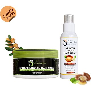cocobee keratin argan hair mask serum set 200g hair mask 100ml hair serum for all hair types 300g 