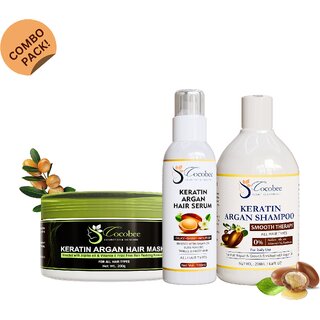 cocobee keratin argan hair care set hair shampoo 200ml hair serum 100ml hair mask 200g shiny healthy hair