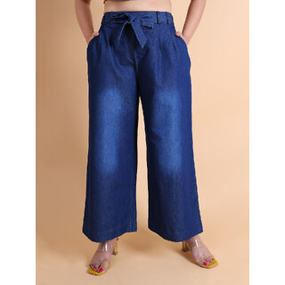 Granth Fashion Premium Denim Comfortable Palazzo (Blue)