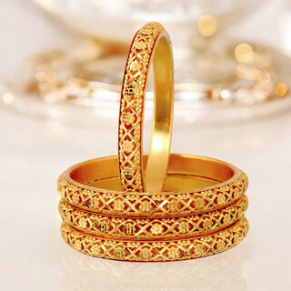 18k One Gram Gold Plated Traditional Designer Pack of 4 Bangle Set For Women - Bangles & Bracelets | Buy online on ZillyBuy