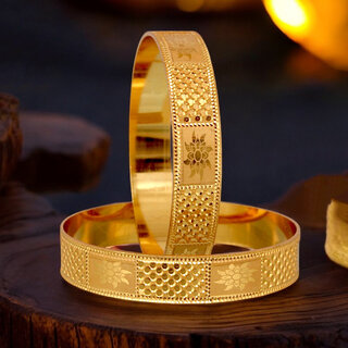 18k One Gram Gold Plated Traditional Designer Pack of 2 Bangle Set For Women - Bangles & Bracelets | Buy online on ZillyBuy