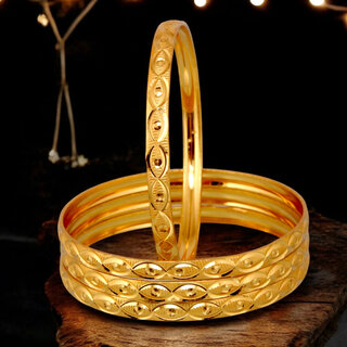18k One Gram Gold Plated Traditional Designer Pack of 4 Bangle Set For Women