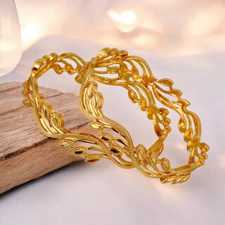 18k One Gram Gold Plated Traditional Designer Pack of 2 Bangle Set For Women