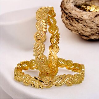 18k One Gram Gold Plated Traditional Designer Pack of 2 Bangle Set For Women - Bangles & Bracelets | Buy online on ZillyBuy