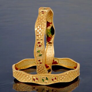 18k One Gram Gold Plated Traditional Designer Pack of 2 Bangle Set For Women - Bangles & Bracelets | Buy online on ZillyBuy