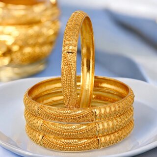 18k One Gram Gold Plated Traditional Designer Pack of 4 Bangle Set For Women - Bangles & Bracelets | Buy online on ZillyBuy