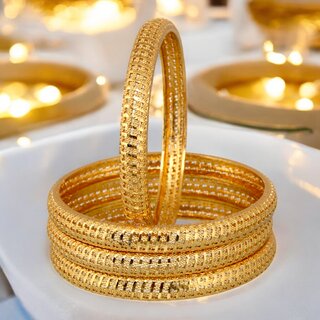 18k One Gram Gold Plated Traditional Designer Pack of 4 Bangle Set For Women - Bangles & Bracelets | Buy online on ZillyBuy
