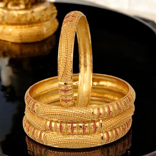 18k One Gram Gold Plated Traditional Designer Pack of 4 Bangle Set For Women