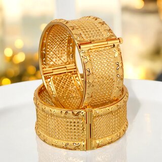 18k One Gram Gold Plated Traditional Designer Pack of 2 Bangle Set For Women - Bangles & Bracelets | Buy online on ZillyBuy