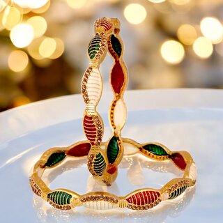 18k One Gram Gold Plated Traditional Designer Pack of 2 Bangle Set For Women - Bangles & Bracelets | Buy online on ZillyBuy