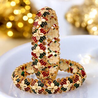 18k one gram gold plated traditional designer pack of 2 bangle set for women