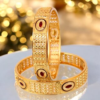18k One Gram Gold Plated Traditional Designer Pack of 2 Bangle Set For Women - Bangles & Bracelets | Buy online on ZillyBuy