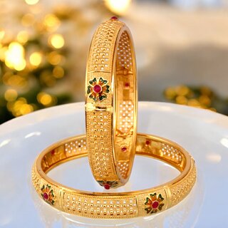 18k One Gram Gold Plated Traditional Designer Pack of 2 Bangle Set For Women - Bangles & Bracelets | Buy online on ZillyBuy