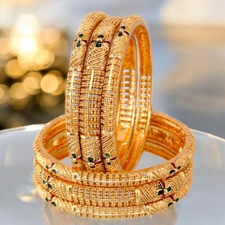 18k One Gram Gold Plated Traditional Designer Pack of 6 Bangle Set For Women - Bangles & Bracelets | Buy online on ZillyBuy