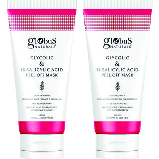 globus naturals glycolic 1 salicylic acid anti acne peel off mask for oily acne prone skin natural ayurvedic formula chemical free cruelty free 100 gms set of 2