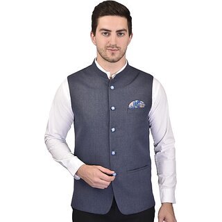 PrintCulture Men Solid Grey Cotton Blend Nehru Jacket - Jackets & Coats | Buy online on ZillyBuy
