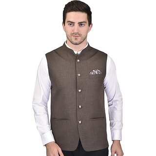 PrintCulture Men Solid Brown Cotton Blend Nehru Jacket - Jackets & Coats | Buy online on ZillyBuy