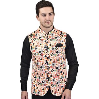 PrintCulture Men Self Design Multicolor Cotton Blend Nehru Jacket - Jackets & Coats | Buy online on ZillyBuy