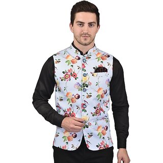 PrintCulture Men Self Design Light Blue Cotton Blend Nehru Jacket - Jackets & Coats | Buy online on ZillyBuy