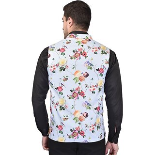 PrintCulture Men Self Design Light Blue Cotton Blend Nehru Jacket - Jackets & Coats | Buy online on ZillyBuy