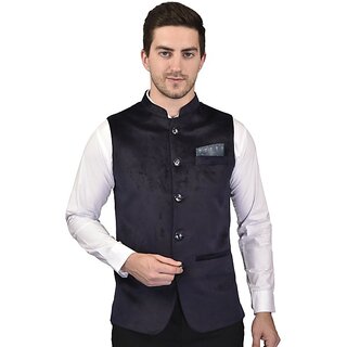 PrintCulture Men Solid Blue Cotton Blend Nehru Jacket - Jackets & Coats | Buy online on ZillyBuy