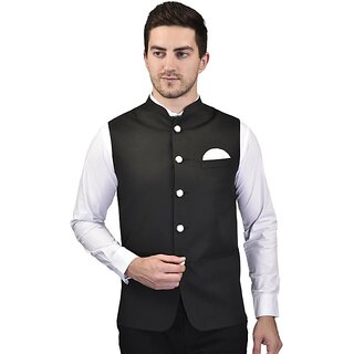 PrintCulture Men Solid Black Cotton Blend Nehru Jacket - Jackets & Coats | Buy online on ZillyBuy