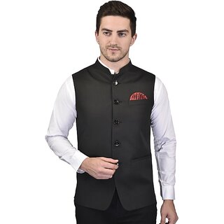 PrintCulture Men Solid Black Cotton Blend Nehru Jacket - Jackets & Coats | Buy online on ZillyBuy