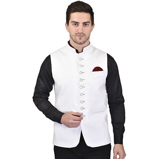 PrintCulture Men Solid White Cotton Blend Nehru Jacket - Jackets & Coats | Buy online on ZillyBuy