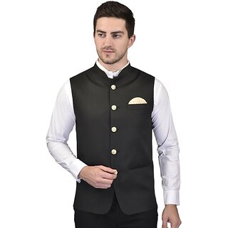 PrintCulture Men Solid Black Cotton Blend Nehru Jacket - Jackets & Coats | Buy online on ZillyBuy